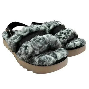 Koolaburra by Ugg Fuzz'd Out Womens 9 Fuax Fur Cheetah Slingback Sandals Multi